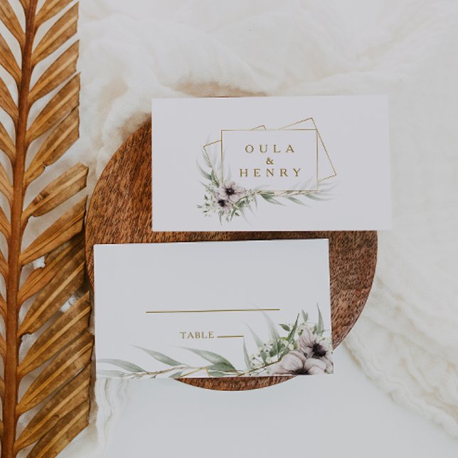 Eucalyptus Gold Geometric Flat Wedding Place Card (Creator Uploaded)
