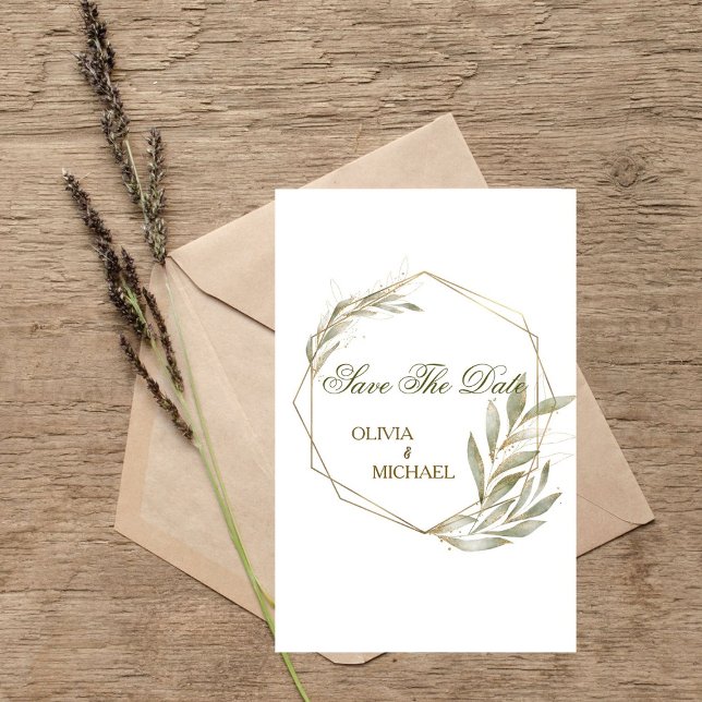 Eucalyptus Gold Geometric Frame Save The Date Invitation (Creator Uploaded)