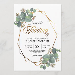 Eucalyptus gold geometric frame wedding invitation