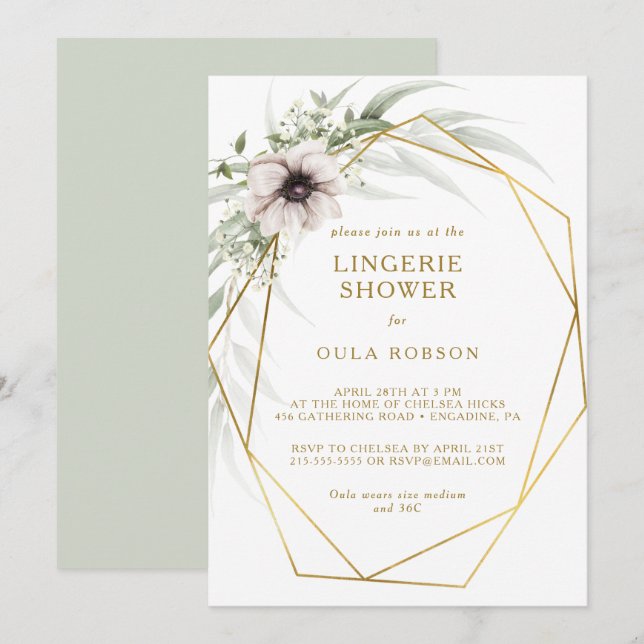 Eucalyptus Gold Geometric Lingerie Shower Invitation (Front/Back)