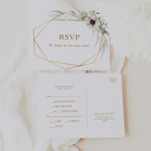 Eucalyptus Gold Geometric Menu Choice RSVP Card (Creator Uploaded)