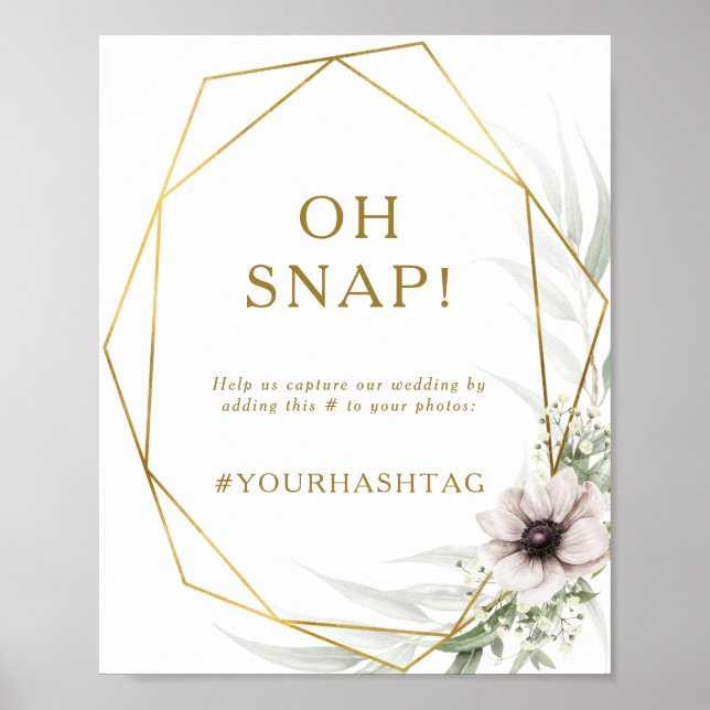 Eucalyptus Gold Geometric Oh Snap Wedding Hashtag Poster (Front)