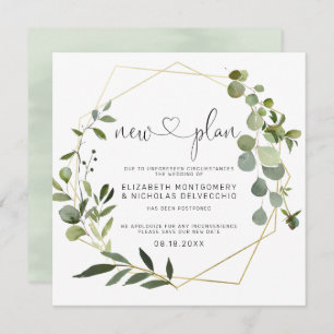 Eucalyptus Gold Geometric   Postponed Wedding Invitation