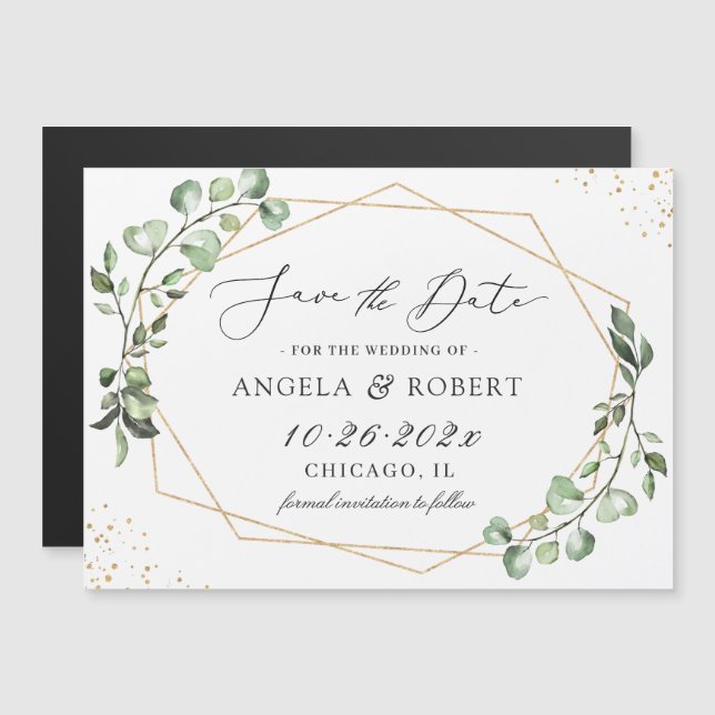 Eucalyptus Gold Geometric Save the Date Magnet (Front/Back)
