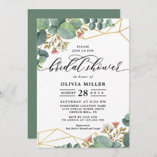 Eucalyptus Gold Geometric Shape Wedding Invitation