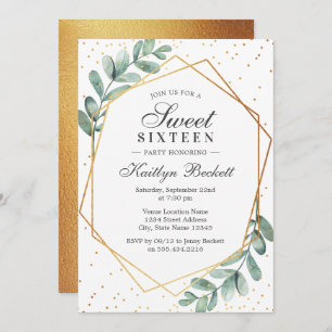 Eucalyptus Gold Geometric Sweet Sixteen Invitation
