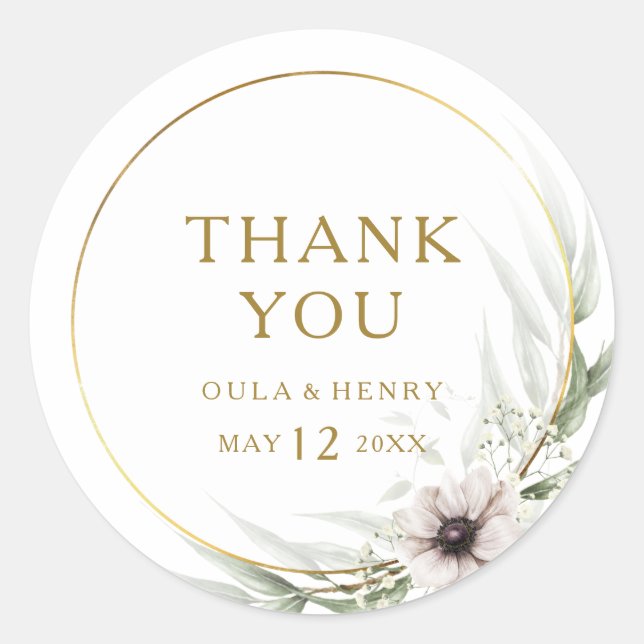 Eucalyptus Gold Geometric Thank You Wedding Classic Round Sticker (Front)