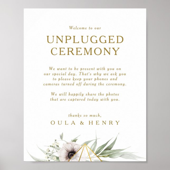 Eucalyptus Gold Geometric Unplugged Ceremony Sign (Front)