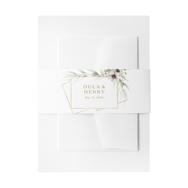 Eucalyptus Gold Geometric Wedding Invitation Belly Band (Front Example)