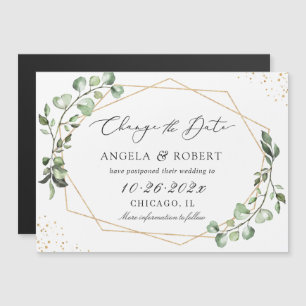 Eucalyptus Gold Geometric Wedding Postponed Magnet