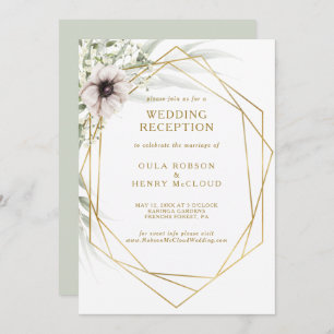 Eucalyptus Gold Geometric Wedding Reception Invitation
