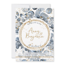 Eucalyptus Gold Glitter - Dusty Blue Invitation 2