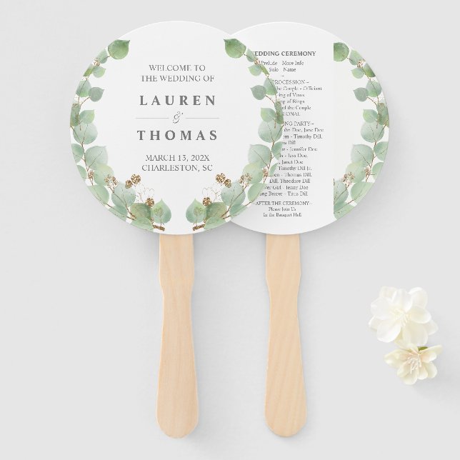 Eucalyptus Gold Glitter Fan Program (Front and Back)