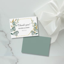 Eucalyptus Gold Glitter Foliage Wedding Thank you 