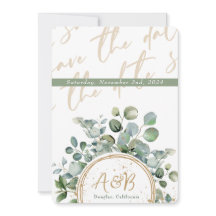 Eucalyptus Gold Glitter - Green - Save the date 1