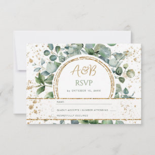 Eucalyptus Gold Glitter - Green Wedding RSVP 2 Card