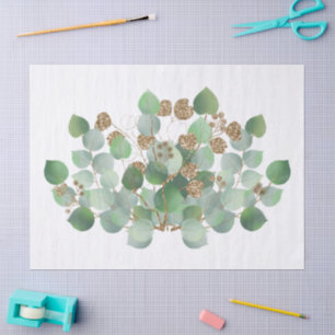 Eucalyptus Gold Glitter Leafy Branch Watercolor Tissue Paper