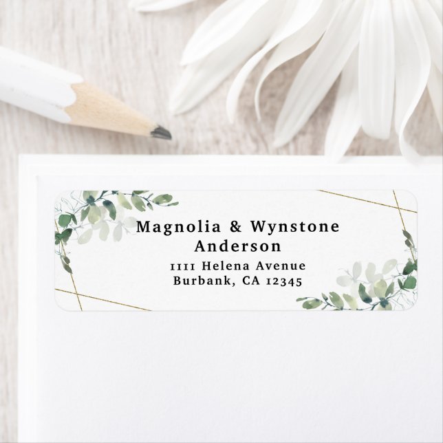 Eucalyptus Gold Glitter Return Address Label (Insitu)