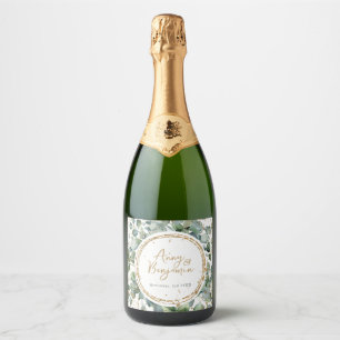 Eucalyptus gold glitter wedding - Code 02 Sparkling Wine Label