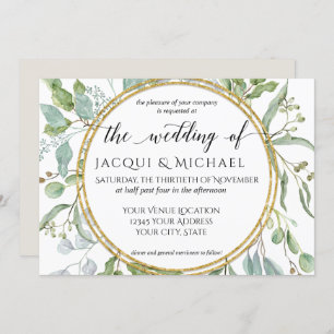 Eucalyptus Gold, Green n White Foliage Wedding Invitation