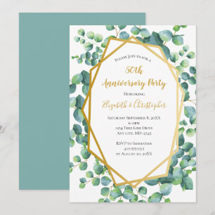 Eucalyptus Gold Greenery Anniversary Party Invitation