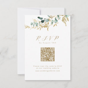 Eucalyptus gold greenery boho QR code wedding RSVP Card