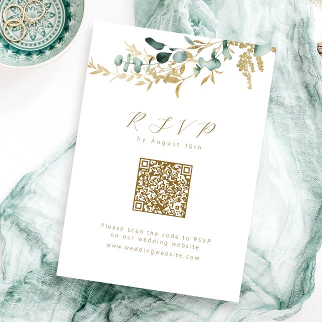 Eucalyptus gold greenery boho QR code wedding RSVP Card (Eucalyptus gold greenery boho QR code wedding RSVP Card)