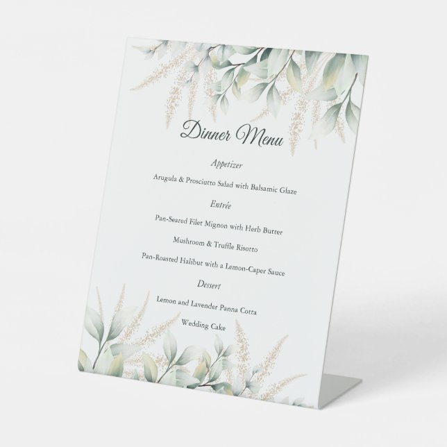 Eucalyptus Gold Greenery Wedding Reception Pedestal Sign (Front)