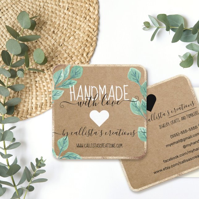 Eucalyptus Gold Handmade With Love Etsy Crafter Square Business Card (Creator Uploaded)
