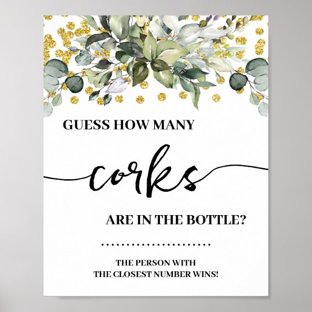 Eucalyptus Gold How Many Corks Shower Game Sign (Front)