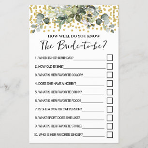 Eucalyptus Gold How Well Do You Know Her Game card