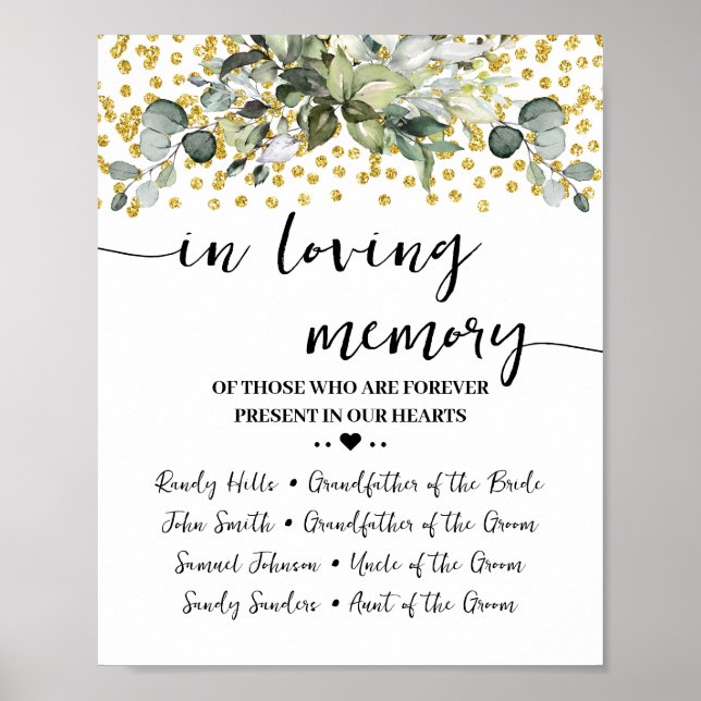 Eucalyptus Gold In Loving Memory Remembrance Poster (Front)