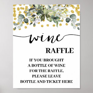 Eucalyptus Gold Leave Wine Bottle Here Card Sign