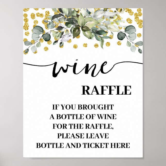 Eucalyptus Gold Leave Wine Bottle Here Card Sign (Front)