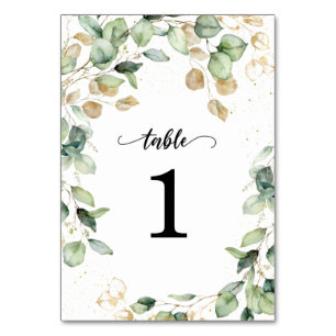 Eucalyptus Gold Leaves Wedding Table Number