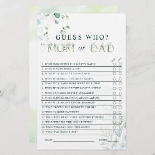 Eucalyptus Gold Letter Mum or Dad Baby Shower Game