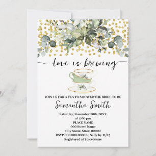 Eucalyptus Gold Love is Brewing Tea Bridal Shower Holiday Card
