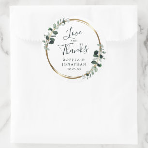 Eucalyptus Gold Metallic Wedding Favour Thank You Classic Round Sticker