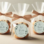 Eucalyptus Gold Metallic Wedding Favour Thank You Classic Round Sticker<br><div class="desc">Eucalyptus Gold Metallic Wedding Favour Sage Green Thank You Sticker... Our luxe botanical wedding thank you sticker features a faux gold metallic frame embellished with sage and emerald-hued eucalyptus leaves over a light sage green background. The text "Love and Thanks" is written in elegant script and serif typography, with the...</div>