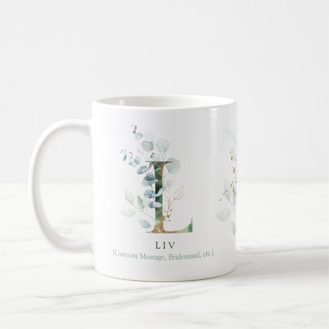 Eucalyptus Gold Monogram Initial L Greenery Chic Coffee Mug (Left)