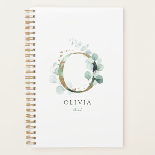 Eucalyptus Gold Monogram Initial O Floral Greenery Planner