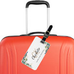 Eucalyptus gold monogram name luggage tag<br><div class="desc">A stylish white  background. Decorated with eucalyptus greenery,  golden foliage and lavender flowers. Personalise and add your first name,  monogram initials and full name. The name is written with a hand lettered style script.
Back: add your contact information.</div>