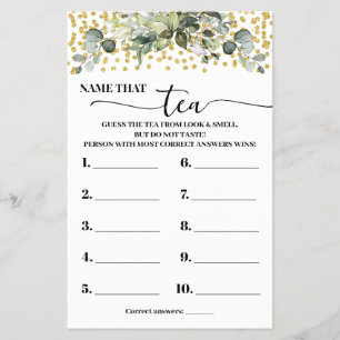 Eucalyptus Gold Name that Tea Shower Game Card