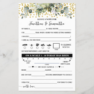 Eucalyptus Gold Note for Couple Wedding Game Card