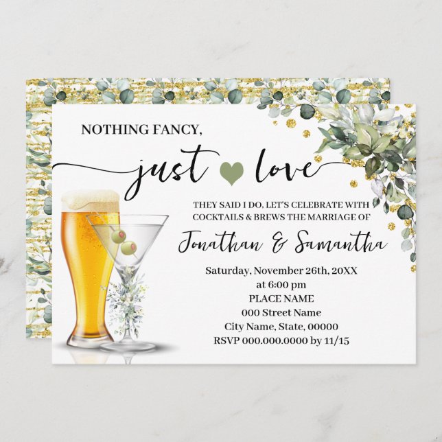 Eucalyptus Gold Nothing Fancy Just Love Elopement Invitation (Front/Back)