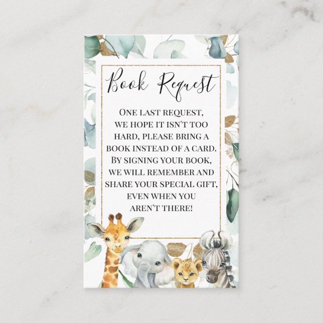 Eucalyptus Gold Safari Animals Book Request Insert (Front)