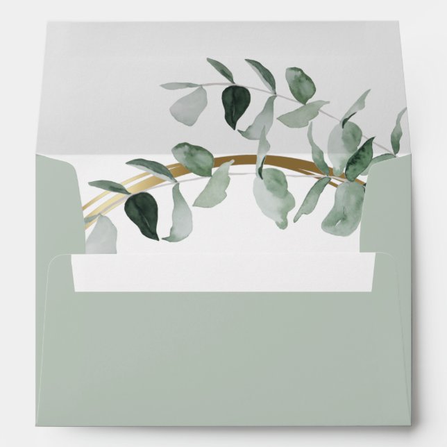 Eucalyptus Gold Sage Custom Wedding Envelope (Back (Bottom))