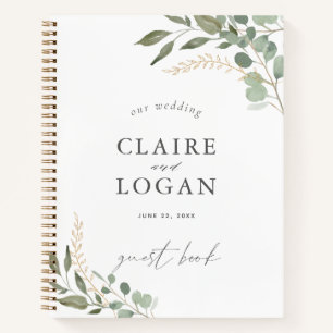 Eucalyptus Gold Sage Green Wedding Guest Book