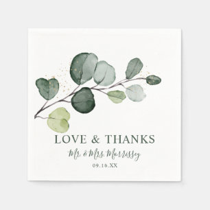 Eucalyptus Gold Splatter Love and Thanks Napkin