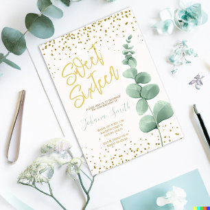Eucalyptus Gold Sweet Sixteen Birthday Invitation